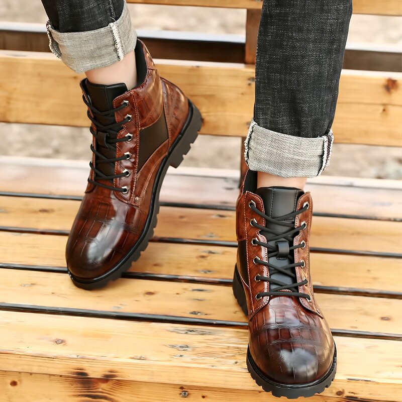 Grid Pattern Square Boot Shoes