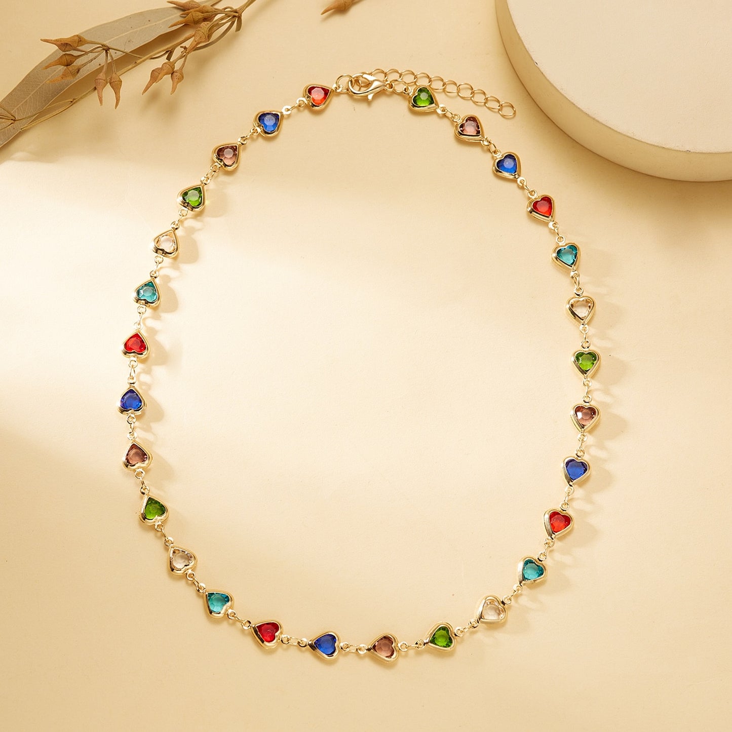 Rainbow Crystal Heart Choker Necklaces