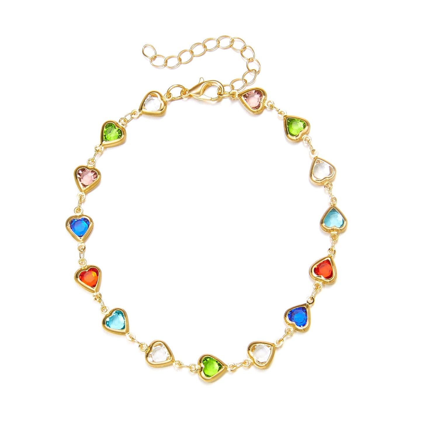 Rainbow Crystal Heart Choker Necklaces