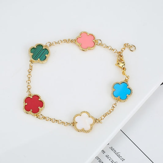 Colorful Five-Leaf Flower Set Bracelets