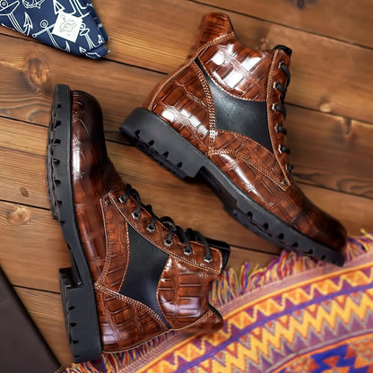 Grid Pattern Square Boot Shoes