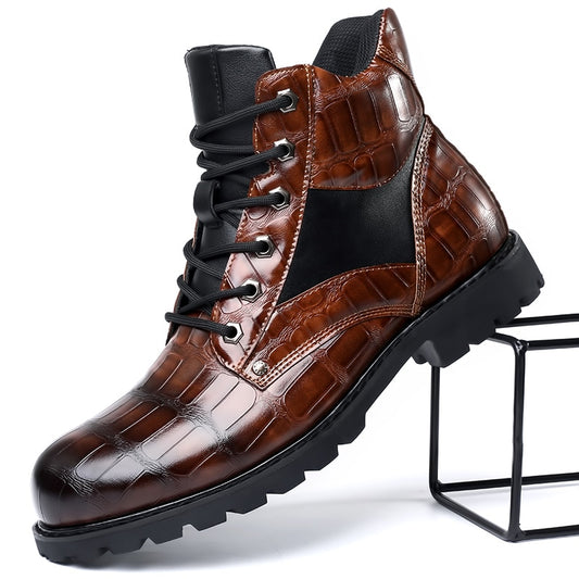 Stylish Grid Pattern Men's Heel Boots